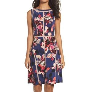 Adrianna Papell Floral Print Spliced Jersey Dress